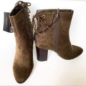 Forever 21 Green Olive Heeled Booties